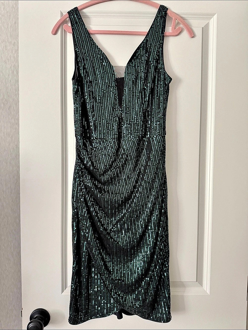 Grace Karin Sequin Midi Dress in Black & Green Size Small Like New